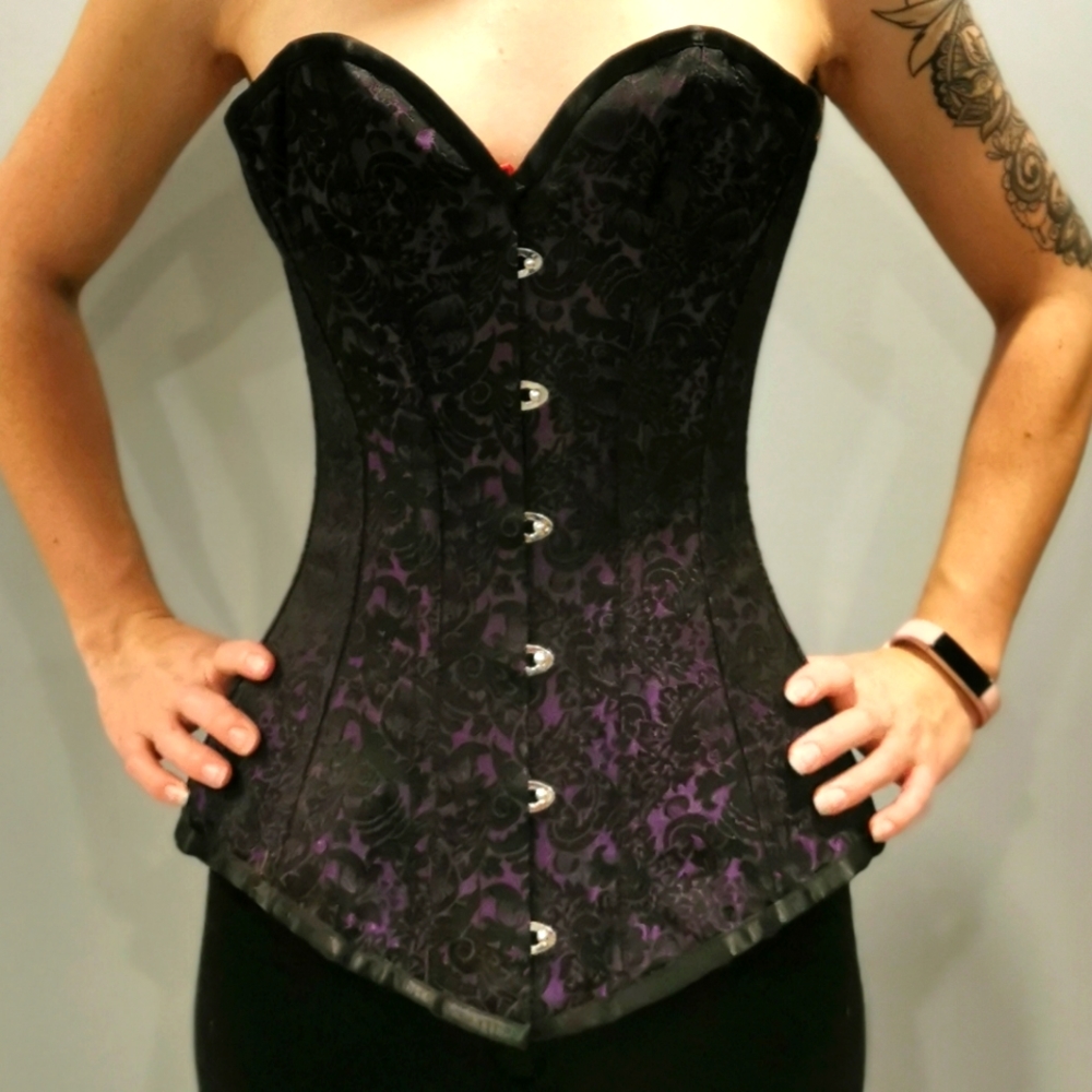 Steel Boned Corset - Purple & Black Brocade, Gothic
